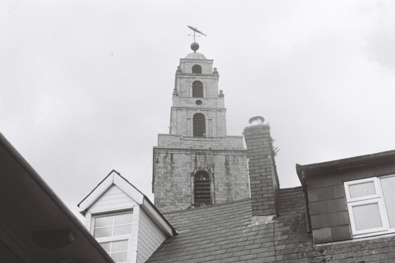Black and white image of the Shandon Bells in Cork